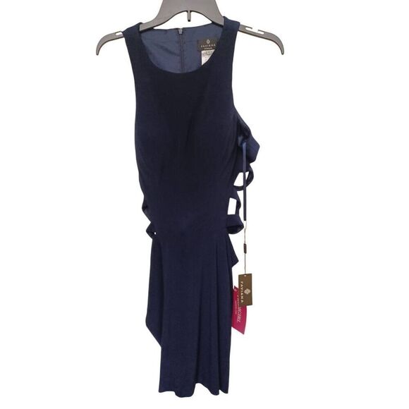 Faviana Short Sleeveless Dress with Side and Back Cut-Outs Color Navy Blue Size - Picture 2 of 5